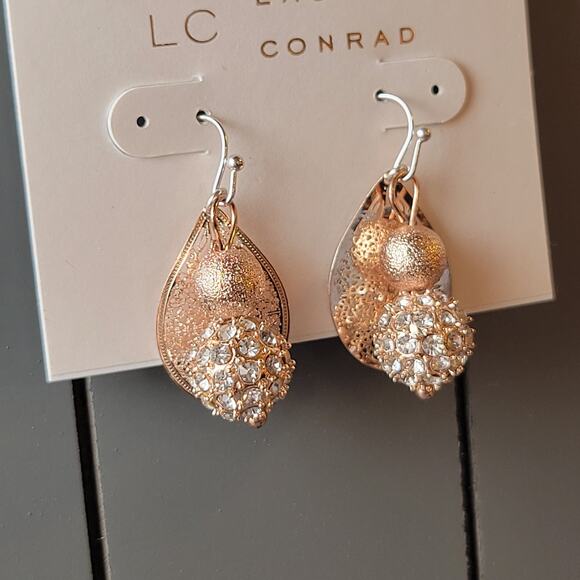 Lauren Conrad Rose Gold Crystal Dangle Earrings New NWT Sparkly Elegant Jewelry - Picture 4 of 7